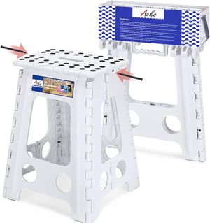 18 Inch Non Slip Foldable Step Stool White