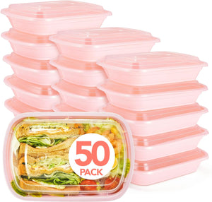 50 Pack 32oz Pink Meal Prep Containers, , Disposable Plastic Food Containers with Lids