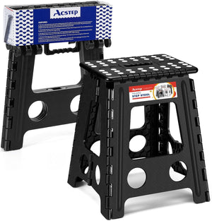 16 Inch Non Slip Foldable Step Stool Black With Pin Structure