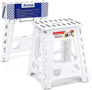 16 Inch Non Slip Foldable Step Stool White With Pin Structure