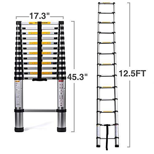 Telescoping Extension Ladder 12.5FT, Aluminum Telescopic Ladders