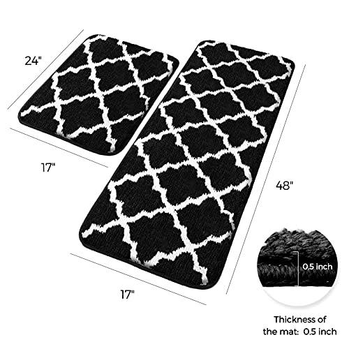 Delxo Kitchen Rug Sets,Non-Slip Soft Super Absorbent Kitchen Mat Doormat  Carpet Set,Chenille Microfiber Material,17x48 +17x24 (Black)
