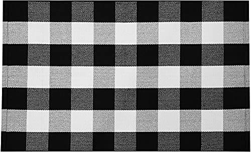 Black & White Plaid Rug, Outdoor Porch Rug Layered Entrance Mat