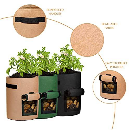Delxo Potato Grow Bag,3-Pack 7 Gallon Grow Bags Heavy Duty Aeration Fa