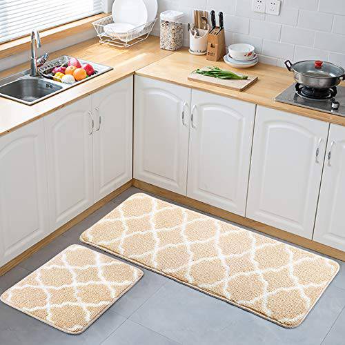 Delxo Black Kitchen Rug Sets,20X30+20X63 Microfiber Super Absorbent  Kitchen Rugs mats,Non Slip Washable 2 Pieces Kitchen Carpets and Rugs Set  in